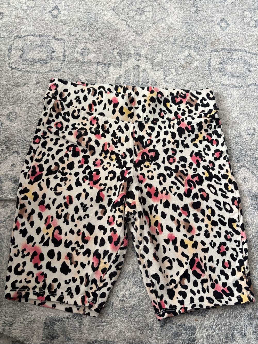 torrid White Leopard Print Bike Shorts with Pink & Yellow Accents - Picture 1 of 2